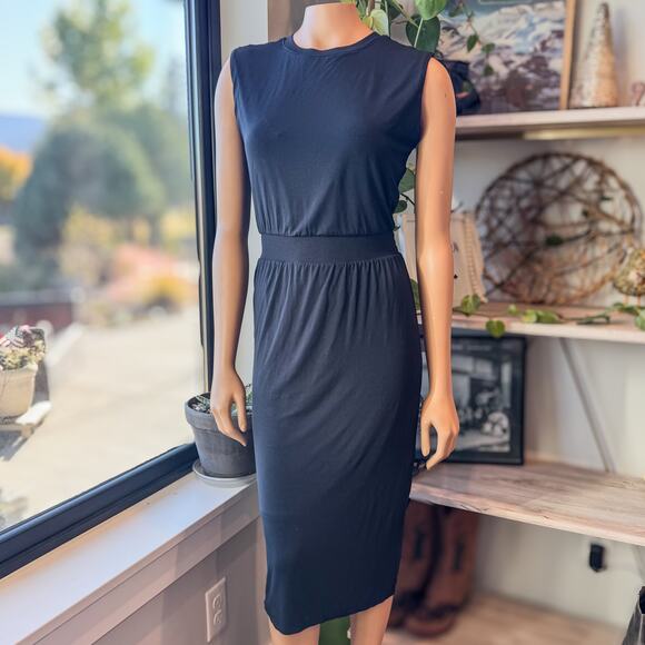 Athleta Santorini Cinch Black Dress w/ Elastic Waist, Soft Knit, Women's XS - Picture 2 of 13